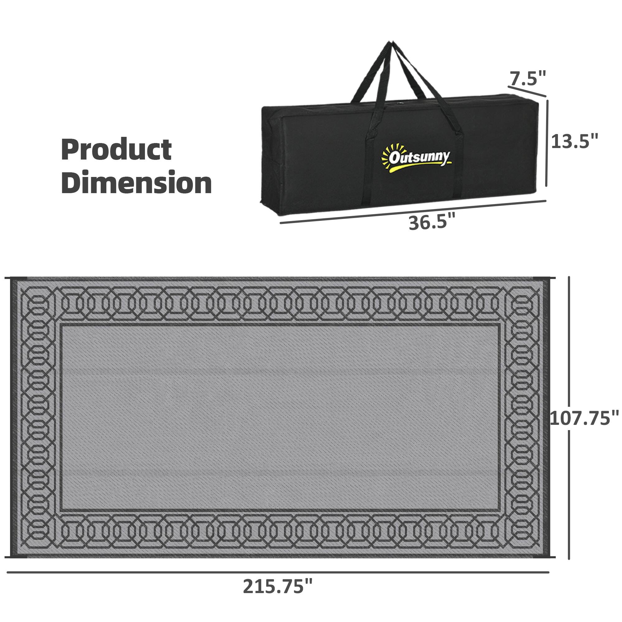 Product Dimension  
Outsunny  
7.5" x 13.5" x 36.5"  
107.75" x 215.75"