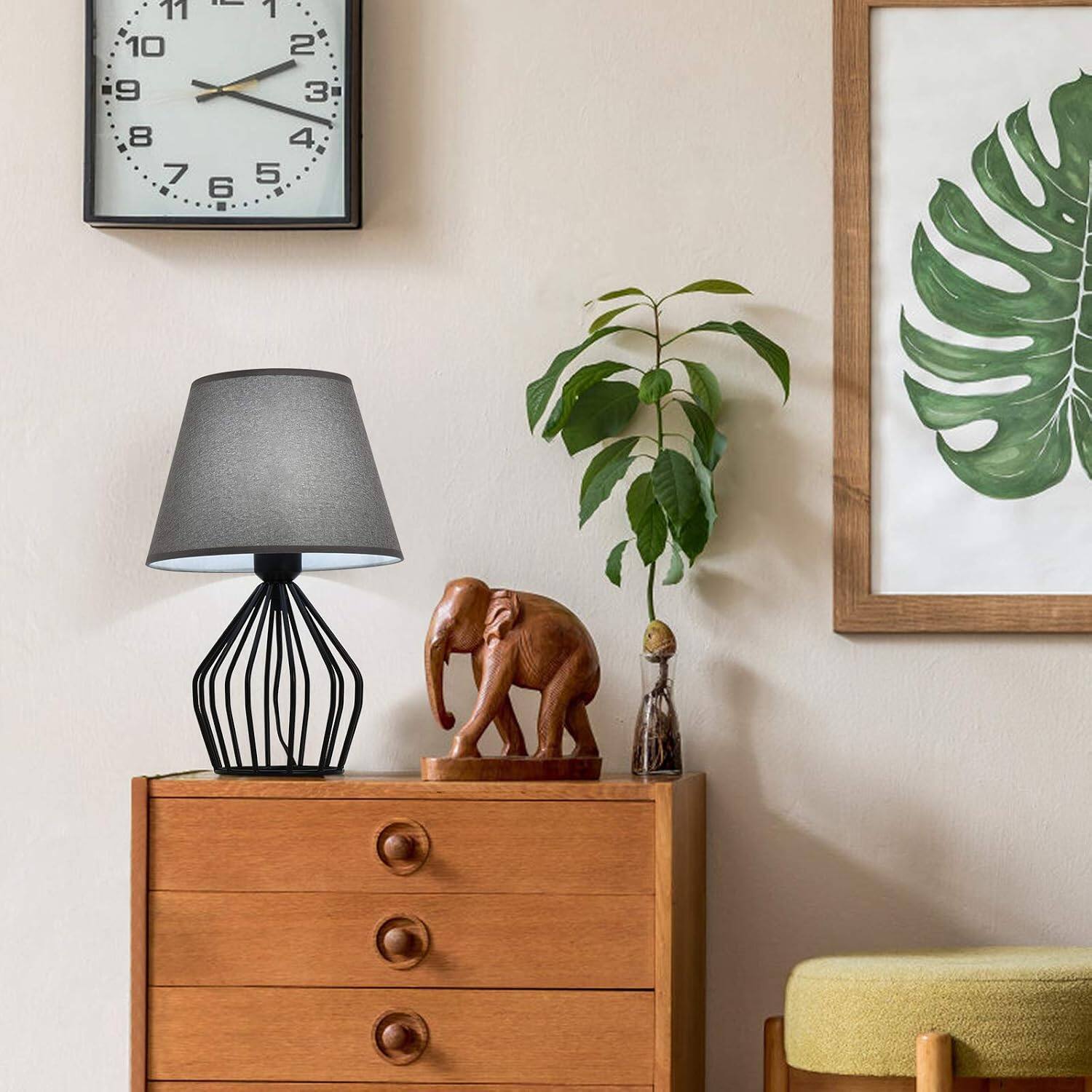Alt View 1. Oumilen - Industrial Hollow Wire Table Lamp – Farmhouse Desk Lamp with Gray Linen Shade, E26 Socket, UL Listed.