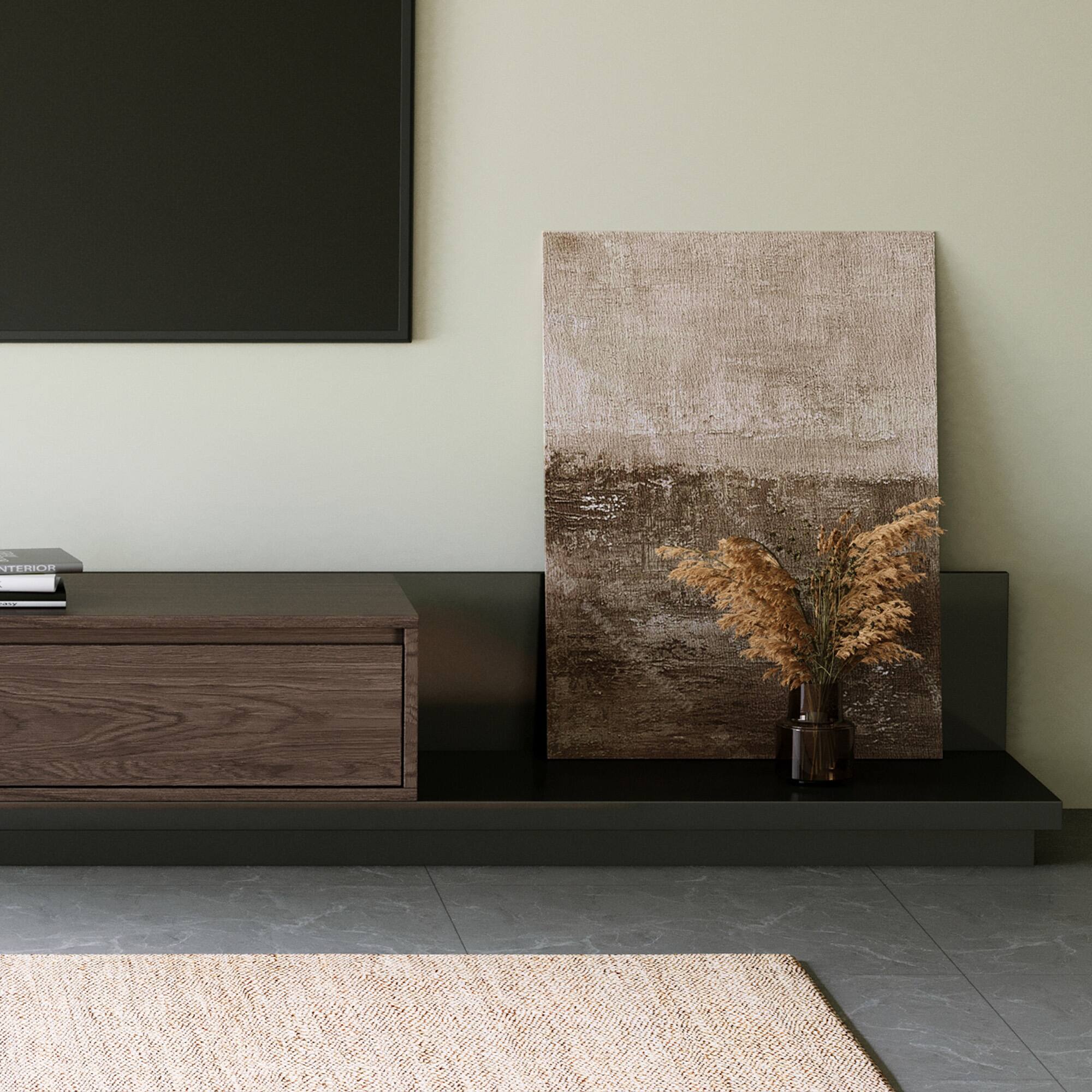 Alt View 4. luck idea - 78.7"-141.7" Expandable TV Stand | 3 Storage Drawers & Wood Grain Decorative Panel - Black walnut color.