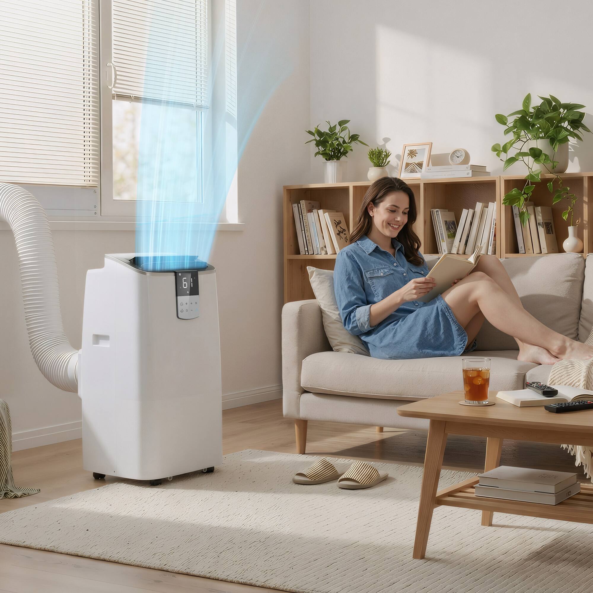 Alt View 6. SIMZLIFE - 12000 BTU Portable Air Conditioner Cools 550 Sq Ft, 3-in-1 AC Fan Dehumid, Quiet , Ideal for Bedroom - white.