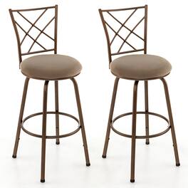 Costway - Set of 2 24/30 Inch Adjustable Swivel Barstools Metal Dining Chairs - Brown