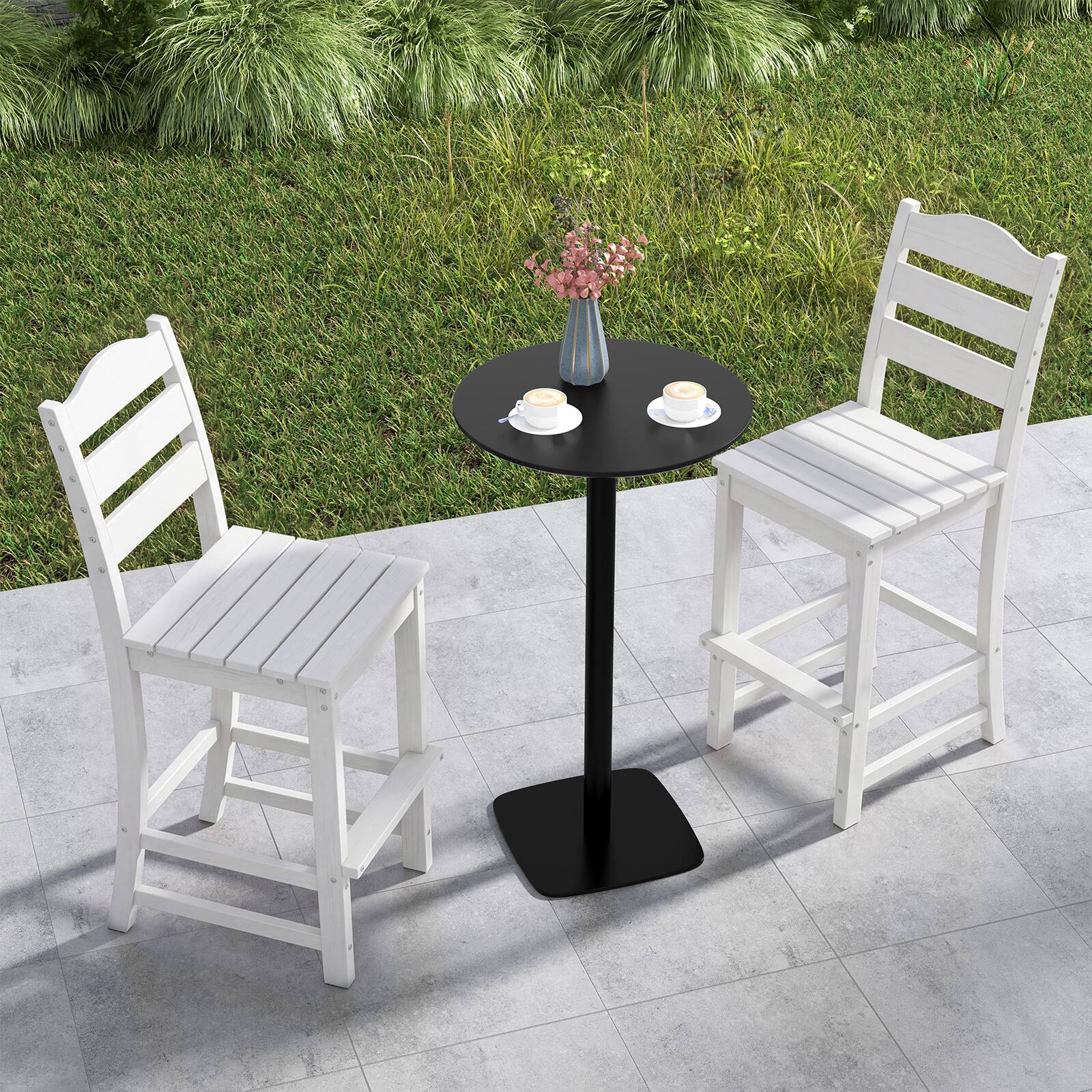 Alt View 4. Costway - Costway 2PCS Outdoor HDPE Bar Stool Patio Tall Chair Backrest Footrest All Weather - White.