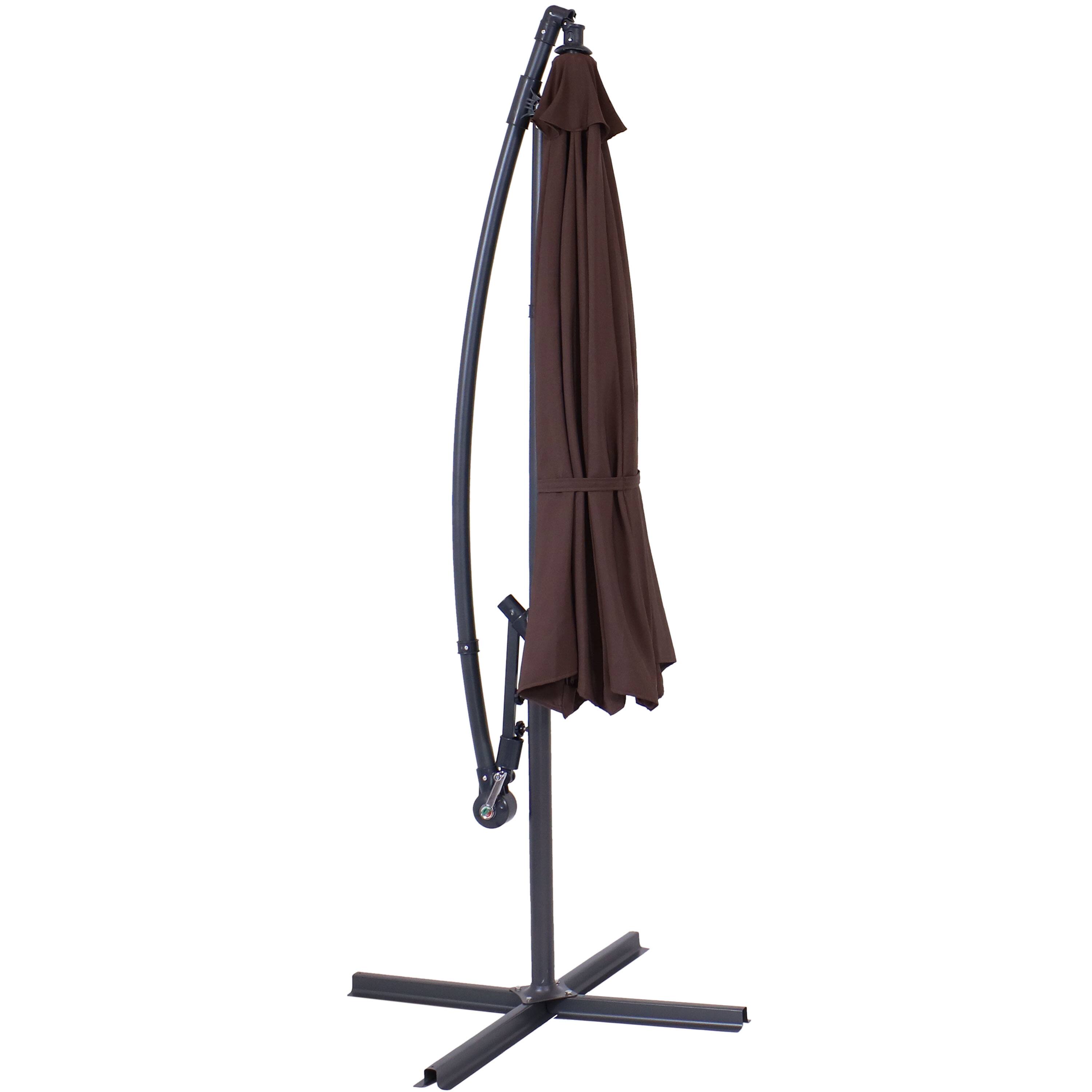 Alt View 8. Sunnydaze - 10 ft Cantilever Offset Steel Patio Umbrella with Crank - Brown.