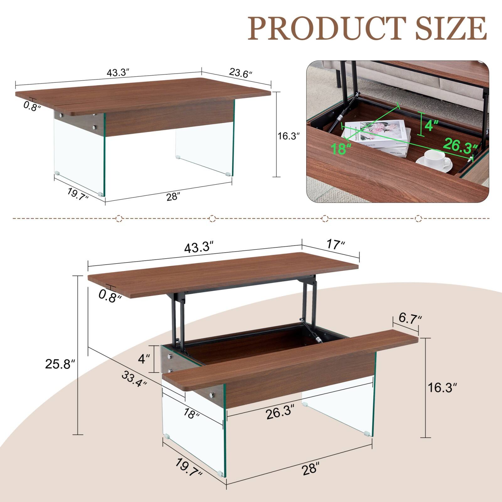 PRODUCT SIZE

- 43.3"
- 23.6"
- 0.8"
- 16.3"
- 18"
- 4"
- 26.3"
- 19.7"
- 28"
- 43.3"
- 17"
- 0.8"
- 6.7"
- 25.8"
- 4"
- 33.4"
- 18"
- 26.3"
- 16.3"
- 19.7"
- 28"