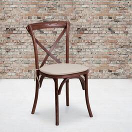Emma + Oliver - Stackable Wood Cross Back Dining Chair with Cushion - Mahogany