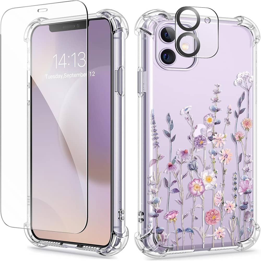 ACJPR - iPhone 11 Case, Clear TPU with Screen & Camera Protectors, Floral - Color: A-Floratopia/Colorful Size: iPhone 11 6.1
