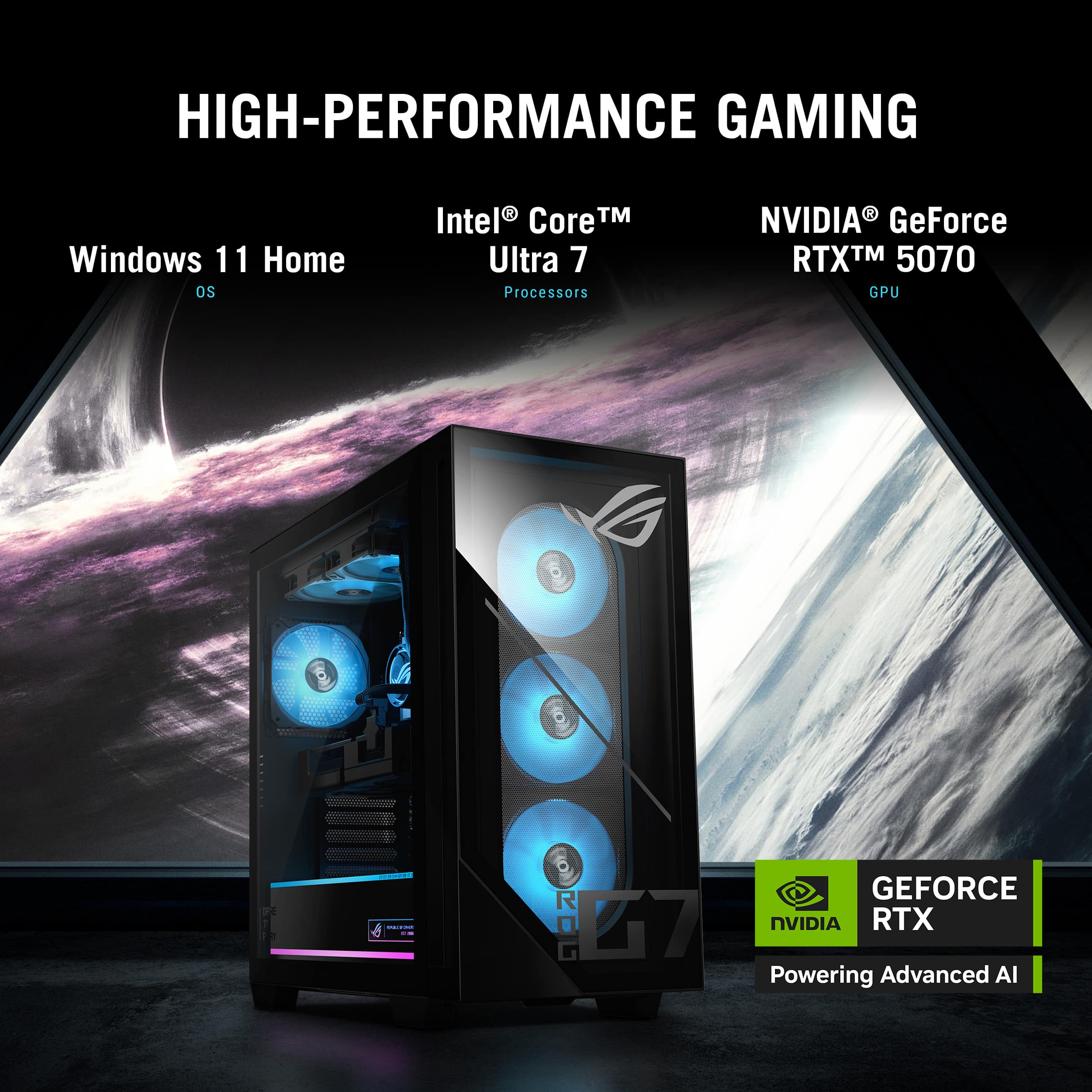 High-Performance Gaming: Windows 11 Home, Intel Core Ultra 7 Processors, NVIDIA GeForce RTX 5070 GPU.