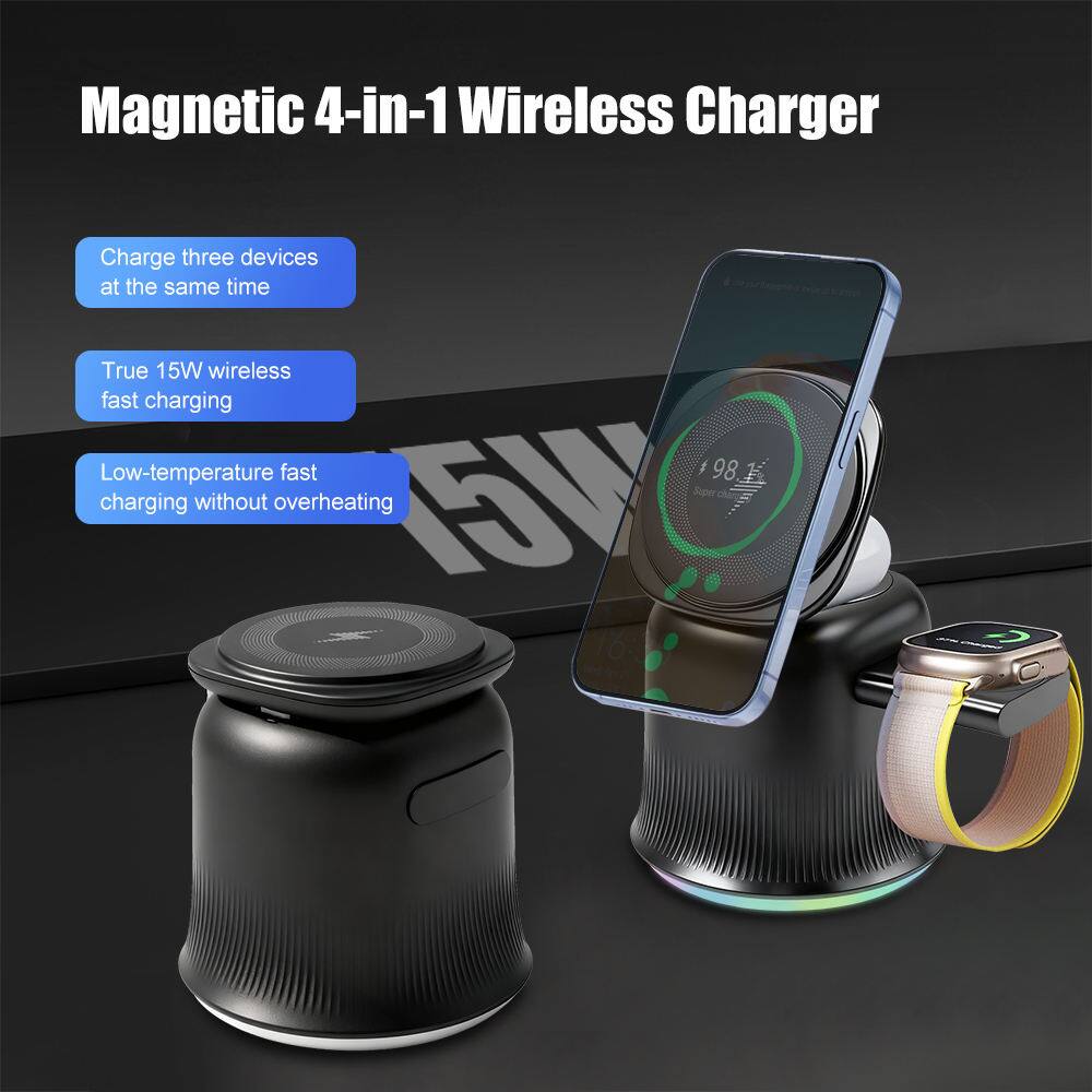 Magnetic 4-in-1 Wireless Charger

- Charge three devices at the same time
- True 15W wireless fast charging
- Low-temperature fast charging without overheating