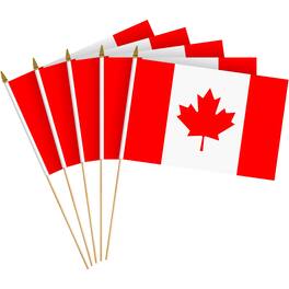 G128 - 12-Pack Handheld Canada Flags — 8" x 12" 150D Polyester with Wooden Stick and Gold Spear Tip - Assorted Colors