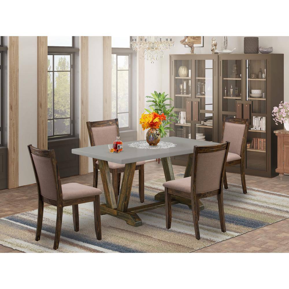 Angle. East West Furniture - East West Furniture 5-Pc Dining Room Table Set - 4 Dining Chairs and 1 Modern Dining Table (Distressed Jacobean Finish) - Multi-Color.