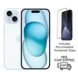 Apple - Refurbished Excellent - iPhone 15 A2846 (Fully Unlocked) 128GB w/ Pre-Installed Tempered Glass - Blue