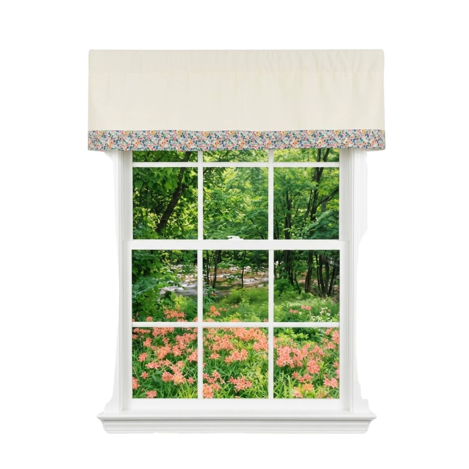 Front. RLF Home - RLF Home Petite Flowers Banded Window Valance 100% Cotton Lined Rod Pocket 50" x 17" Multi - Multi.