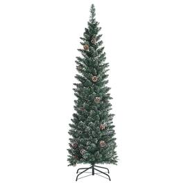 Costway - 5ft Unlit Snowy PVC Artificial Slim Christmas Pencil Tree w/ Pine Cones - Green