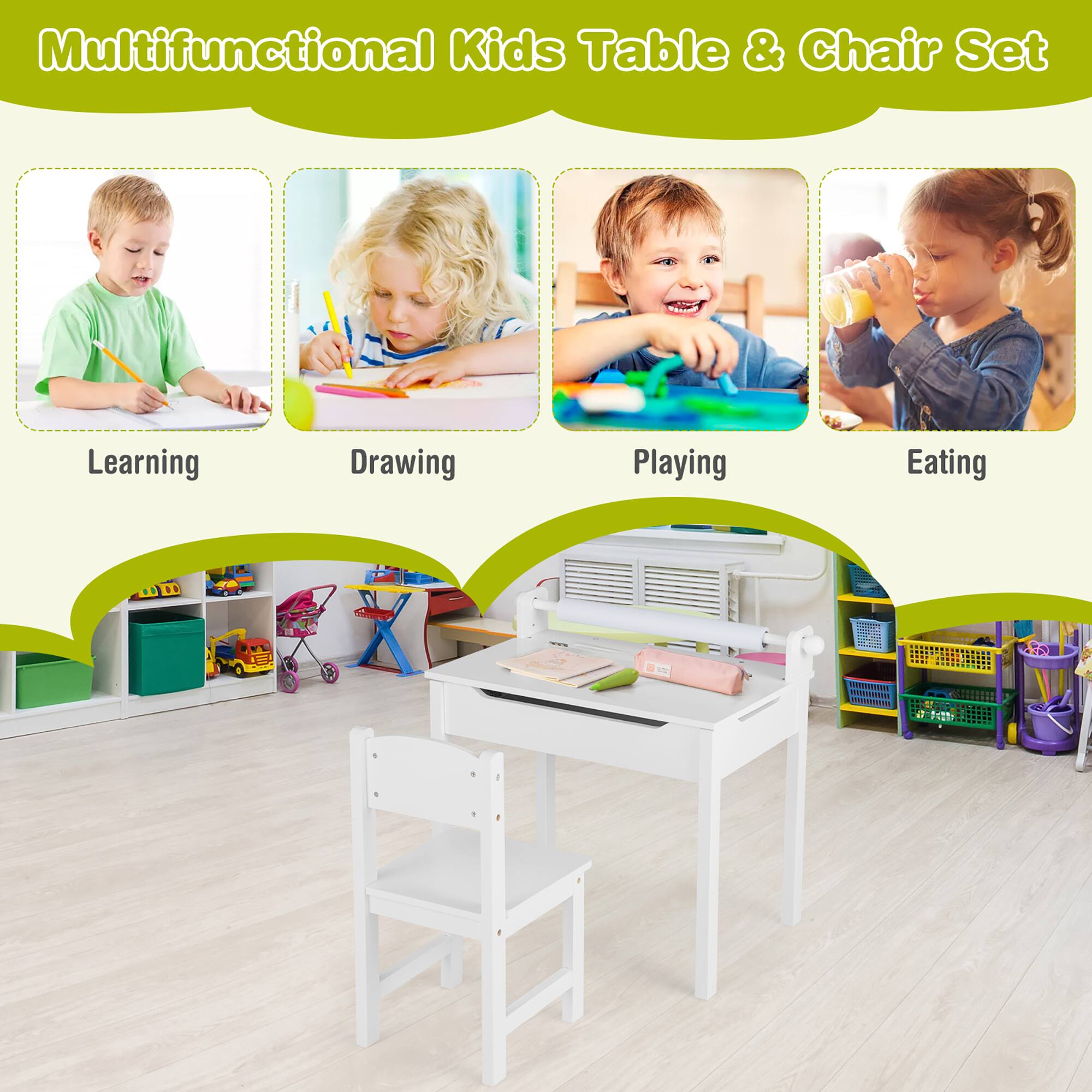 Multifunctional Kids Table & Chair Set

- Learning
- Drawing
- Playing
- Eating