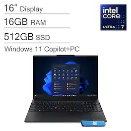 Lenovo - ThinkPad E16 Gen 3 16" WUXGA AI PC Laptop - Intel Core Ultra 7 with 16GB Memory - 512GB SSD - Windows 11 Pro - Black