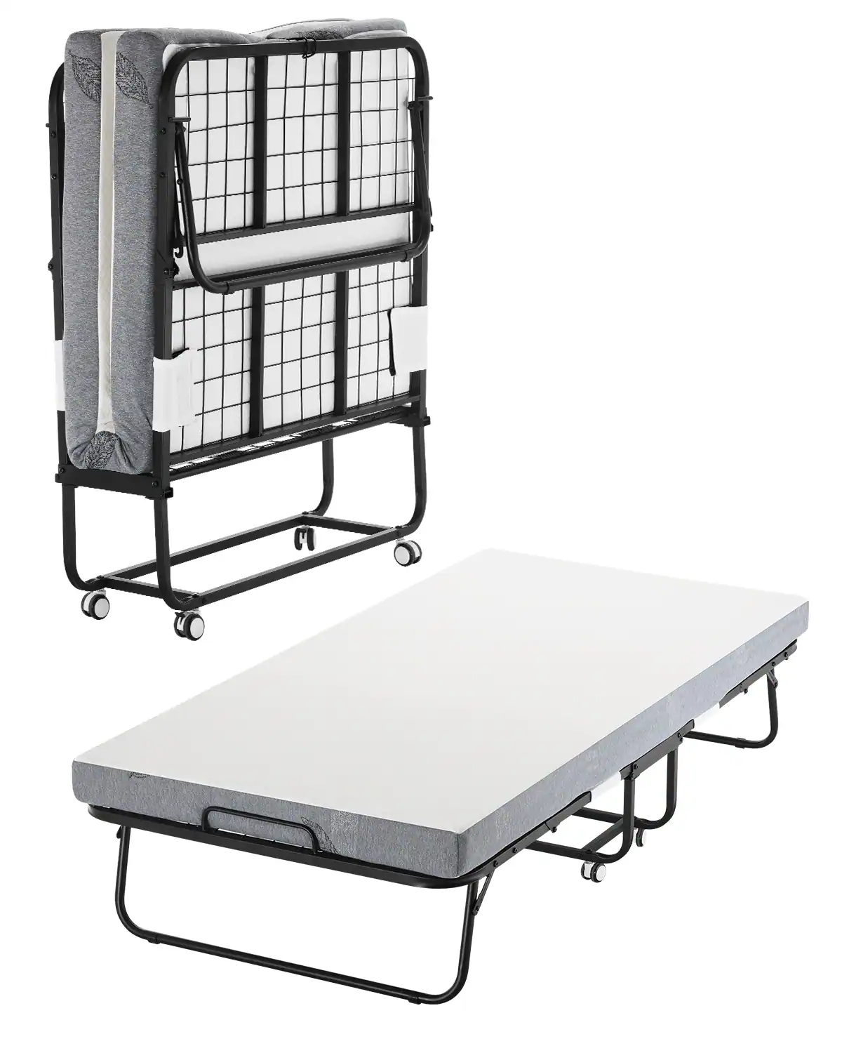Front. VEVOR - Rollaway Bed, 38 in x 75 in Folding Bed with 4 in Mattress, Twin Size Foldable Bed - White,Black.