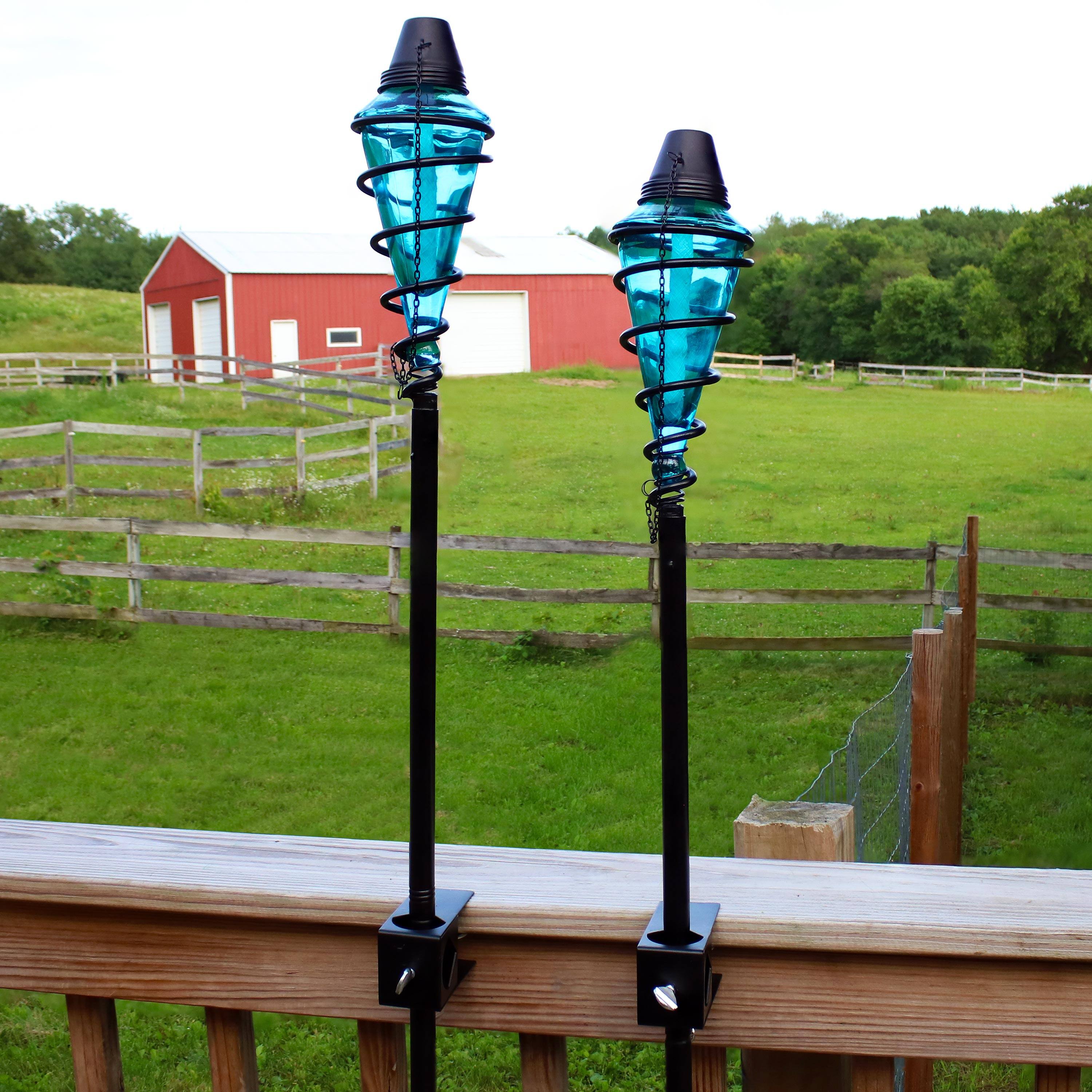 Alt View 8. Sunnydaze - Swirled Metal/Glass 2-in-1 Outdoor Lawn Torch - Set of 2 - Blue.
