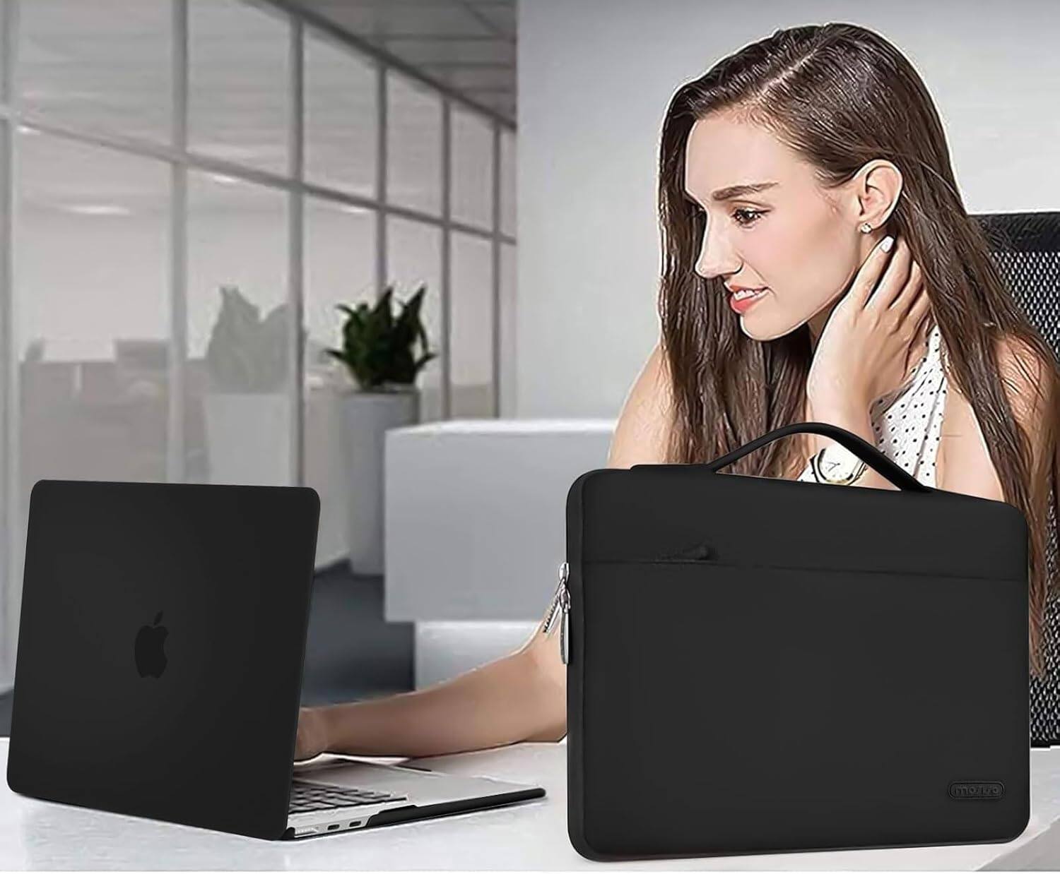 Alt View 2. mosiso - 5in1 Kit for MacBook Air 13-Inch M5 M4 M3 M2 2022-2026, Hard Shell&Sleeve Bag&Keyboard Skin&Webcam Cover&Screen Film - Black.