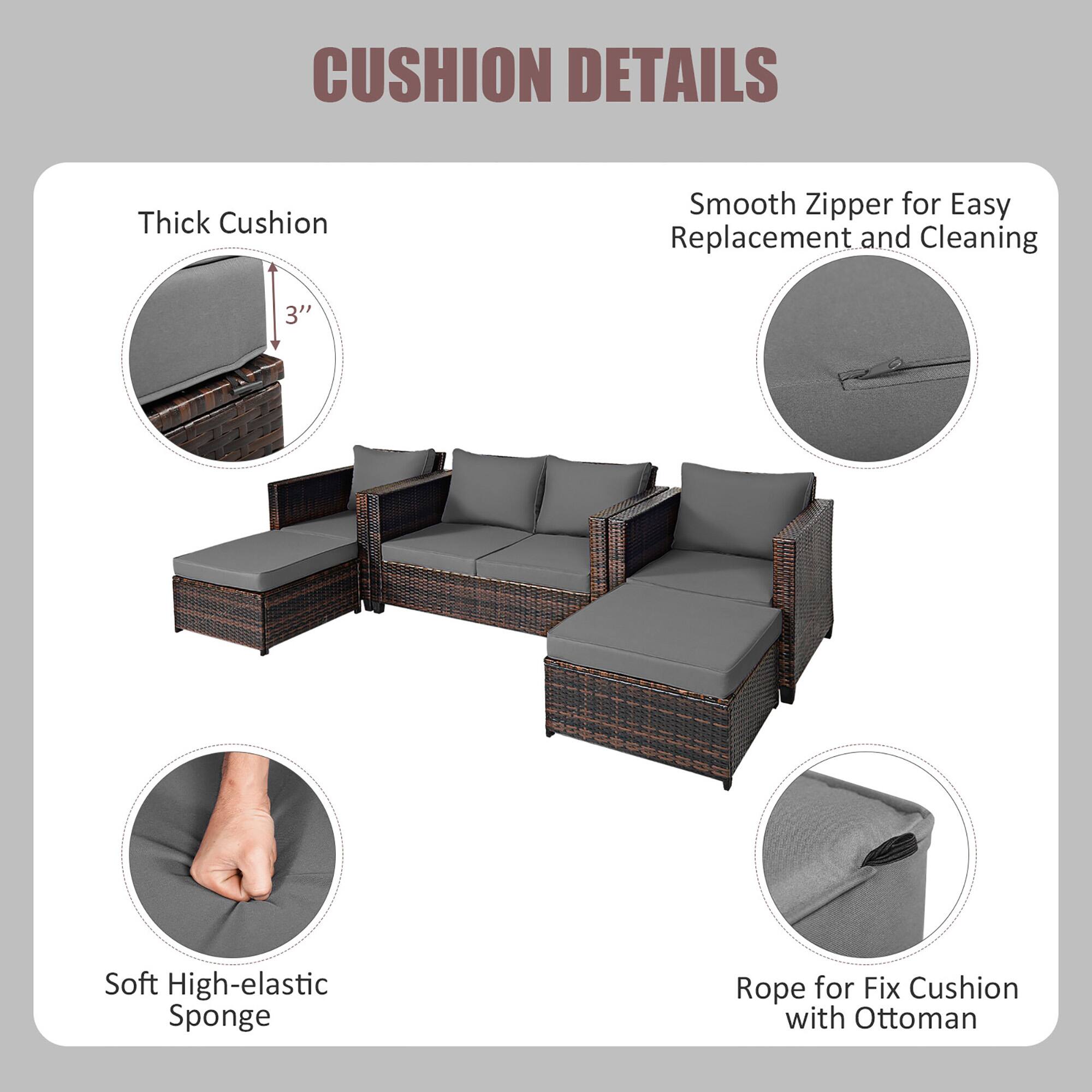 Thick Cushion, Smooth Zipper for Easy Replacement and Cleaning, Soft High-elastic Sponge, Rope for Fix Cushion with Ottoman