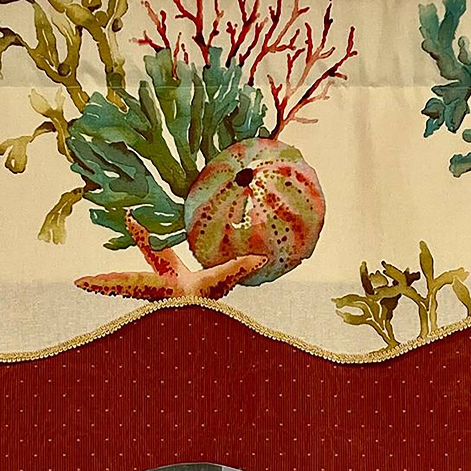 Left. RLF Home - RLF Home Seabed Glory Window Treatment Valance 3" Rod Pocket 50" x 16" Oyster - Oyster.