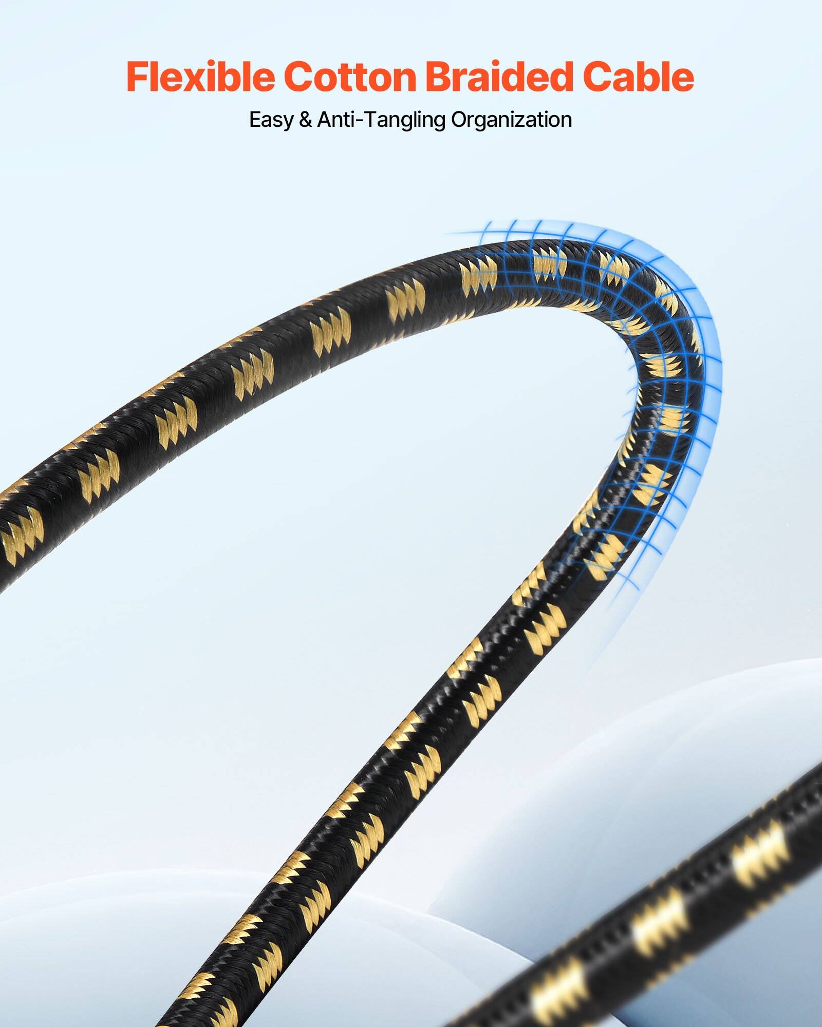 Flexible Cotton Braided Cable  
Easy & Anti-Tangling Organization