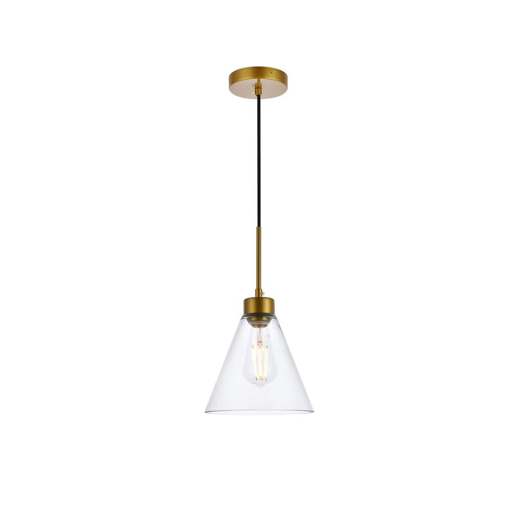 Alt View 6. Living District - Mera 1 light brass pendant - Brass And Clear.