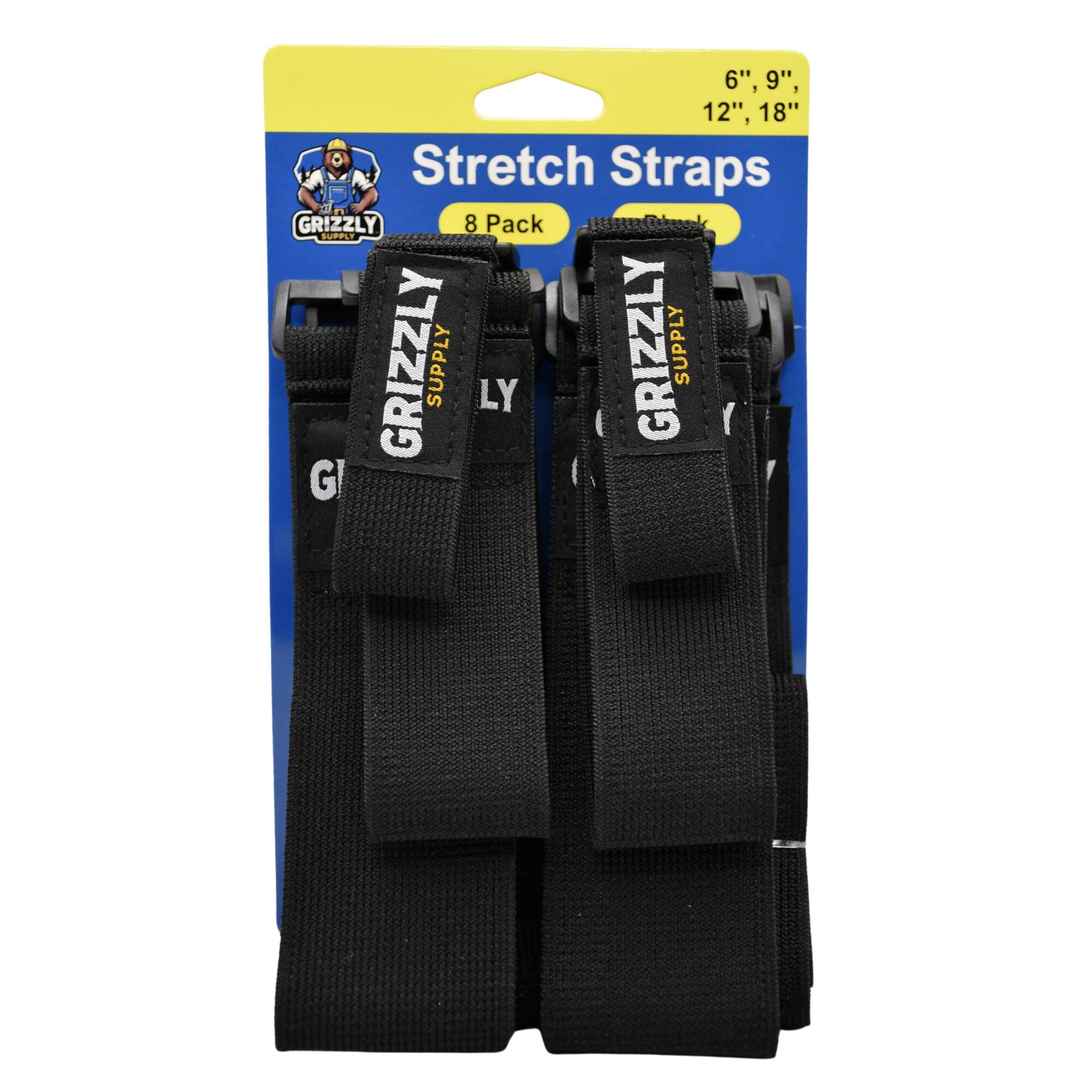 GRIZZLY SUPPLY, Stretch Straps, 8 Pack, 6", 9", 12", 18"