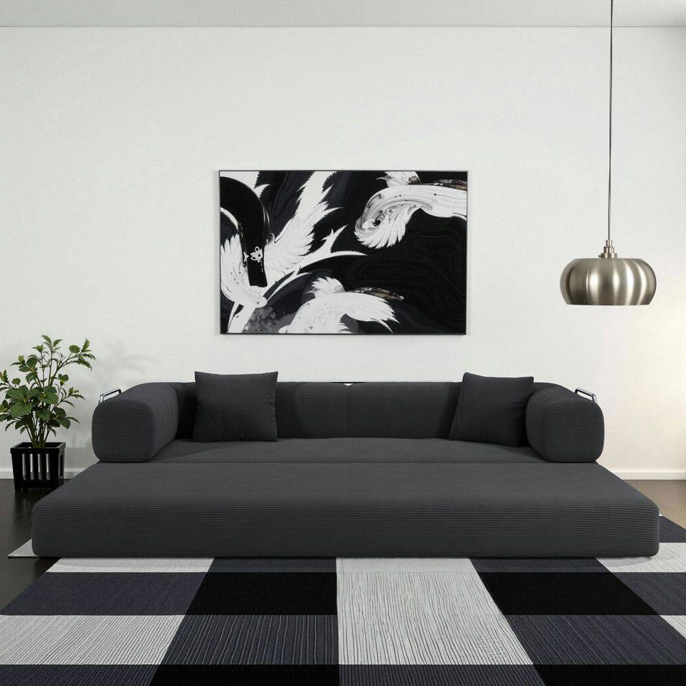 Alt View 5. Kadyn - 78.8" Modular Floor Sofa, Convertible Pudding Block Design with Armrests, Compression Packaged, Gray - Gray.