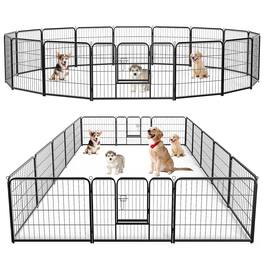AENKYO - 24" Dog Playpen 16 Panel Metal Exercise Pen with Door for Outdoor, Garden, Yard