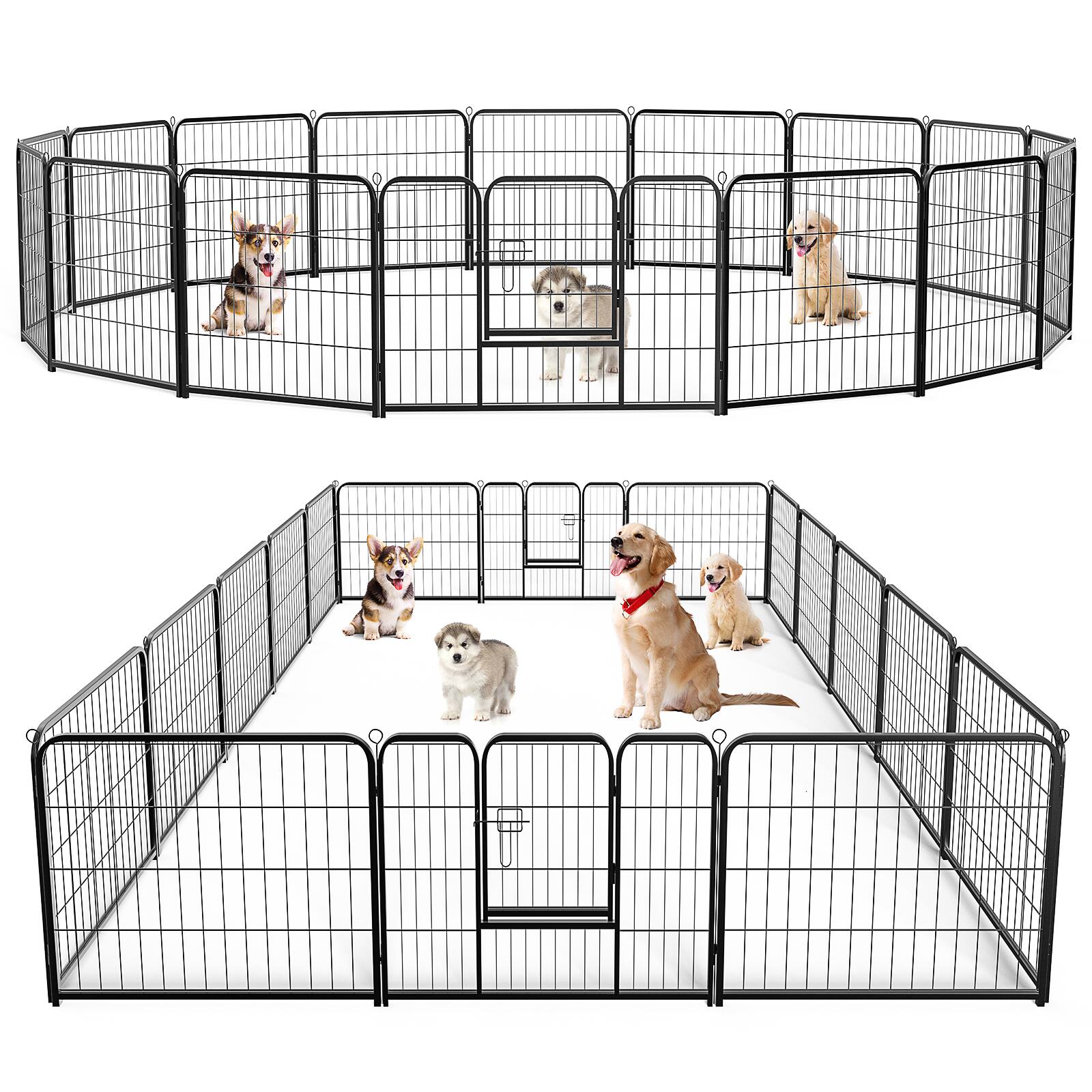 Front. AENKYO - 24" Dog Playpen 16 Panel Metal Exercise Pen with Door for Outdoor, Garden, Yard.