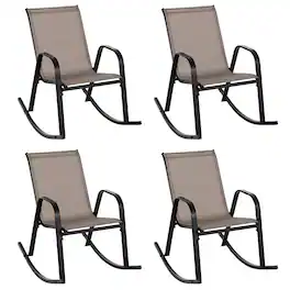 Costway - 4 PCS Patio Rocking Chair Heavy-Duty Metal Rocker Outdoor Anti-Slip - Brown
