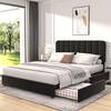 Front. Vecelo - Queen Size Storage Bed Frame with 4 Drawers - Velvet Upholstered, Adjustable Headboard, 800lb Capacity, Noise Free - Black.