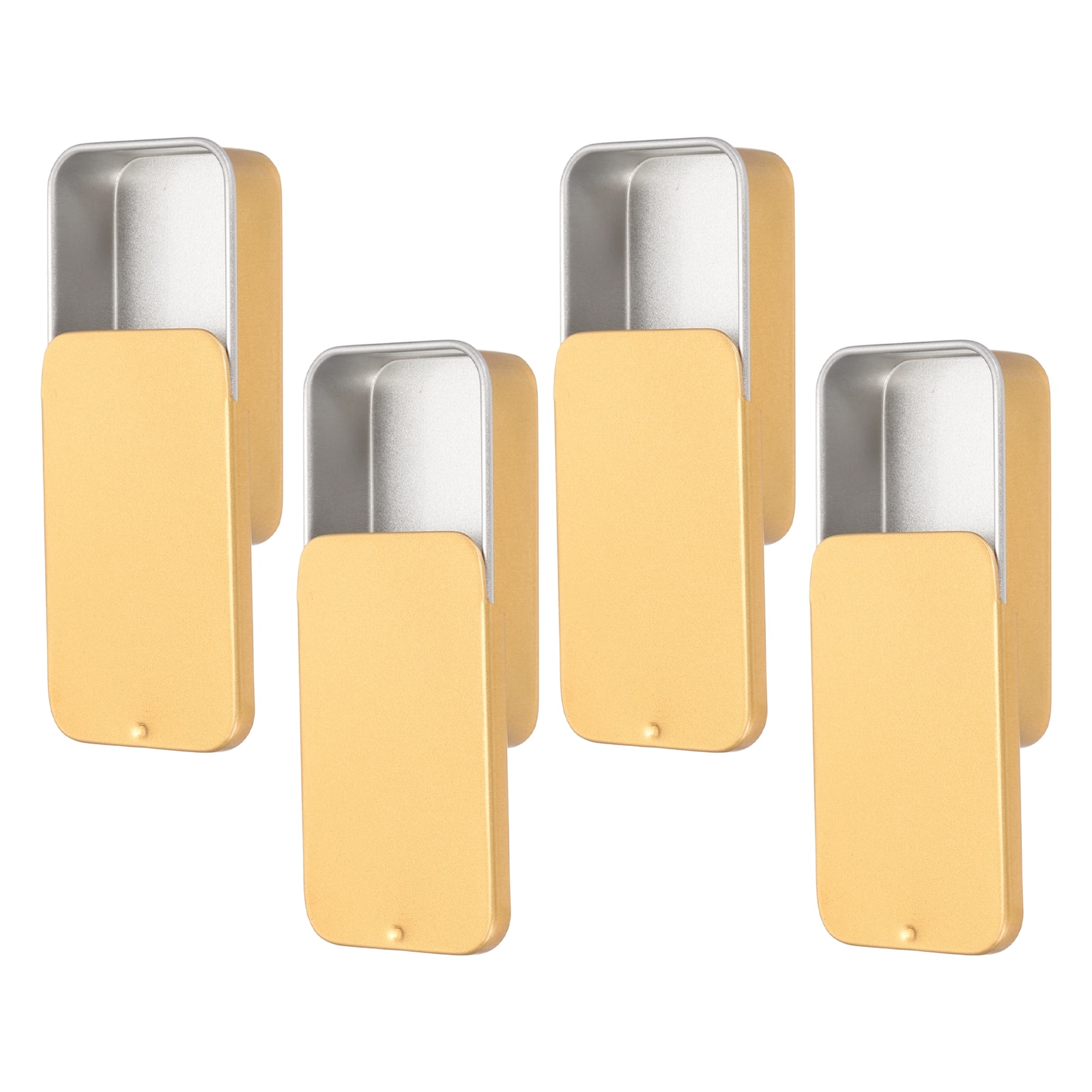 Unique Bargains - 4pcs Metal Tin Box, 2.4x1.3x0.4" Slide Top Small Rectangular Storage, Portable Case for Lip Balm Candies Jewelry - Gold