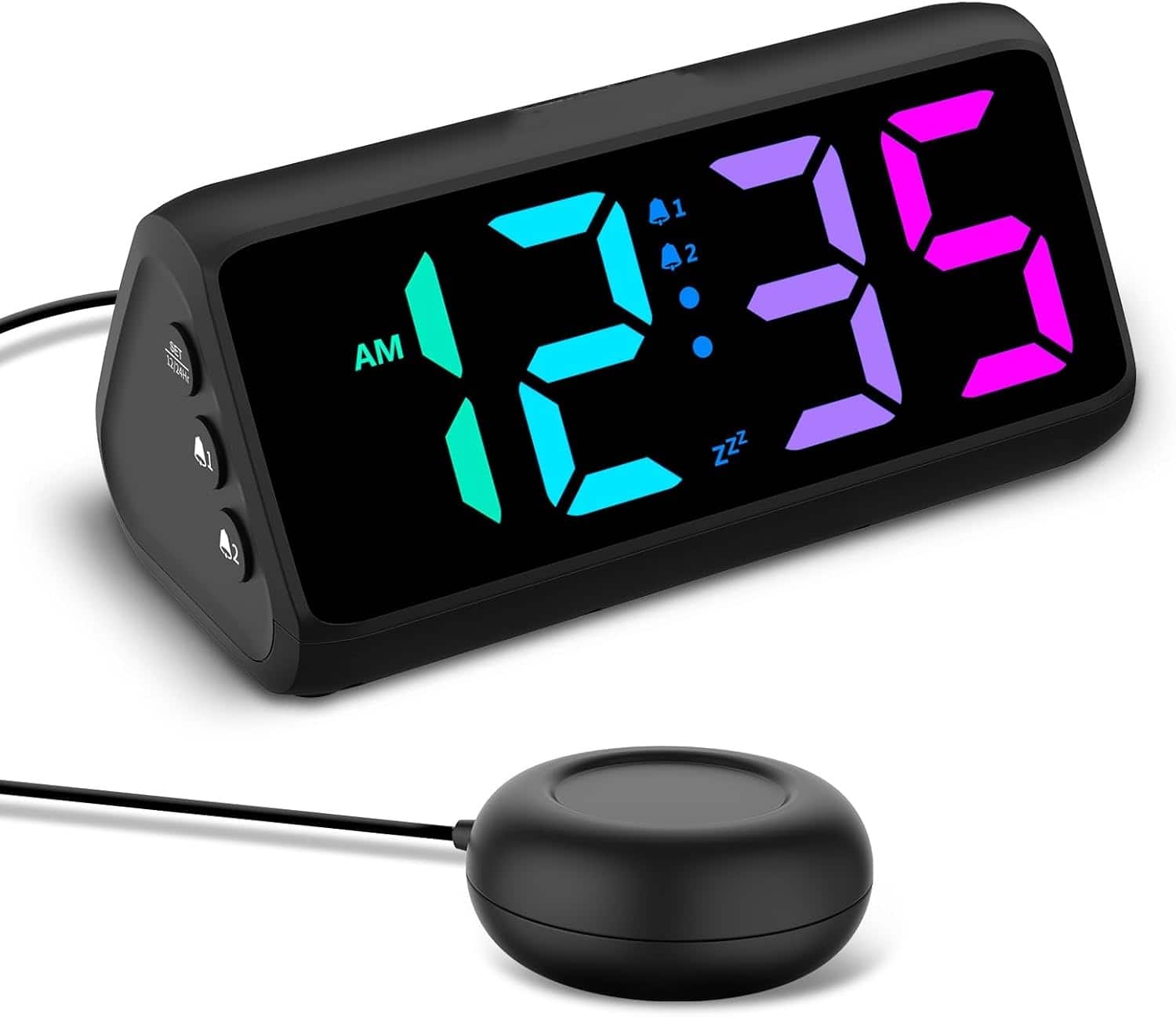Dazzed Corner - Alarm Clock, Plug-in RGB Vibrating Alarm Clocks - Black