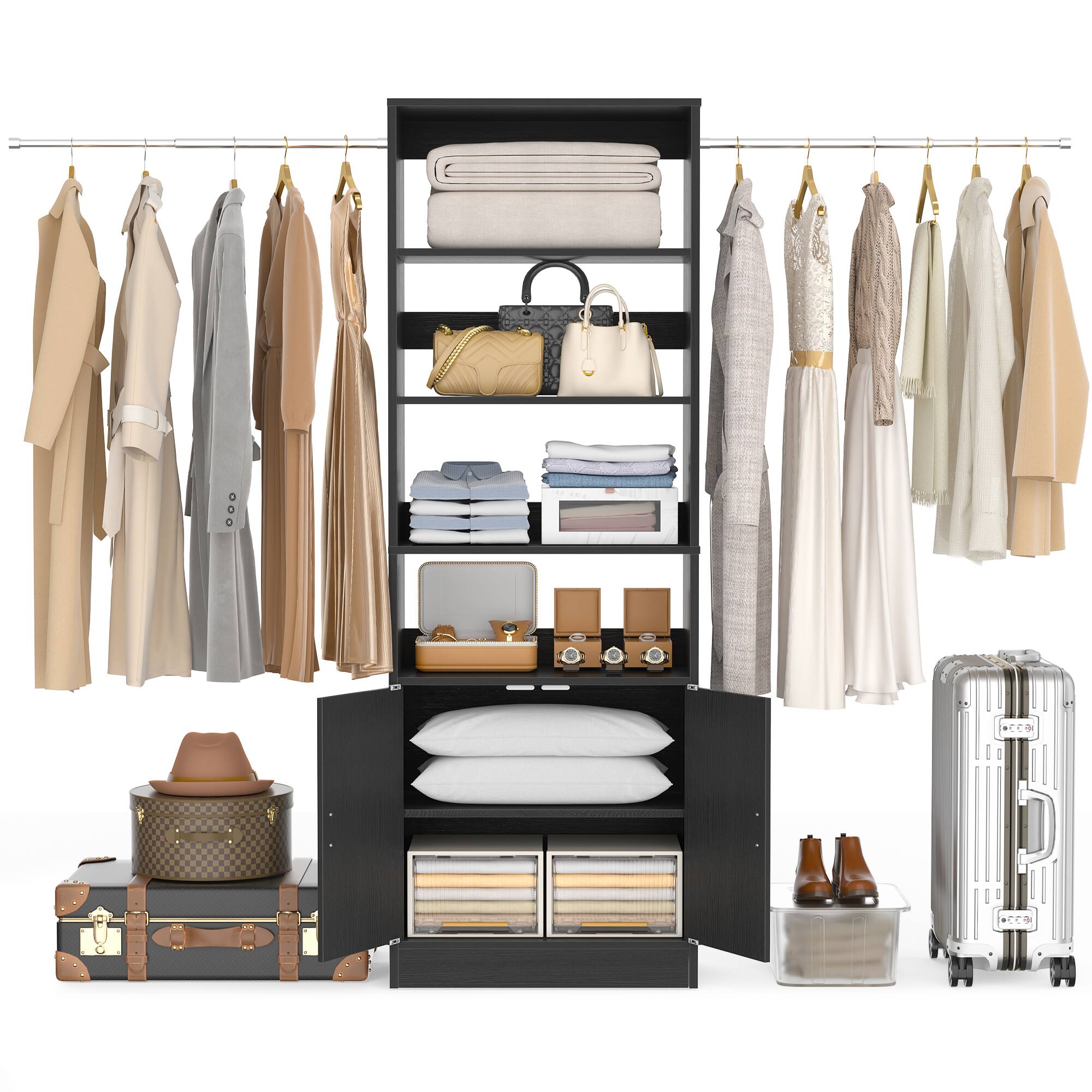 Alt View 1. Aheaplus - 8FT Heavy Duty Wall-Mount Closet Organizer System ,Adj Shelves, Hanging Rods & Storage Cabinet - Black.