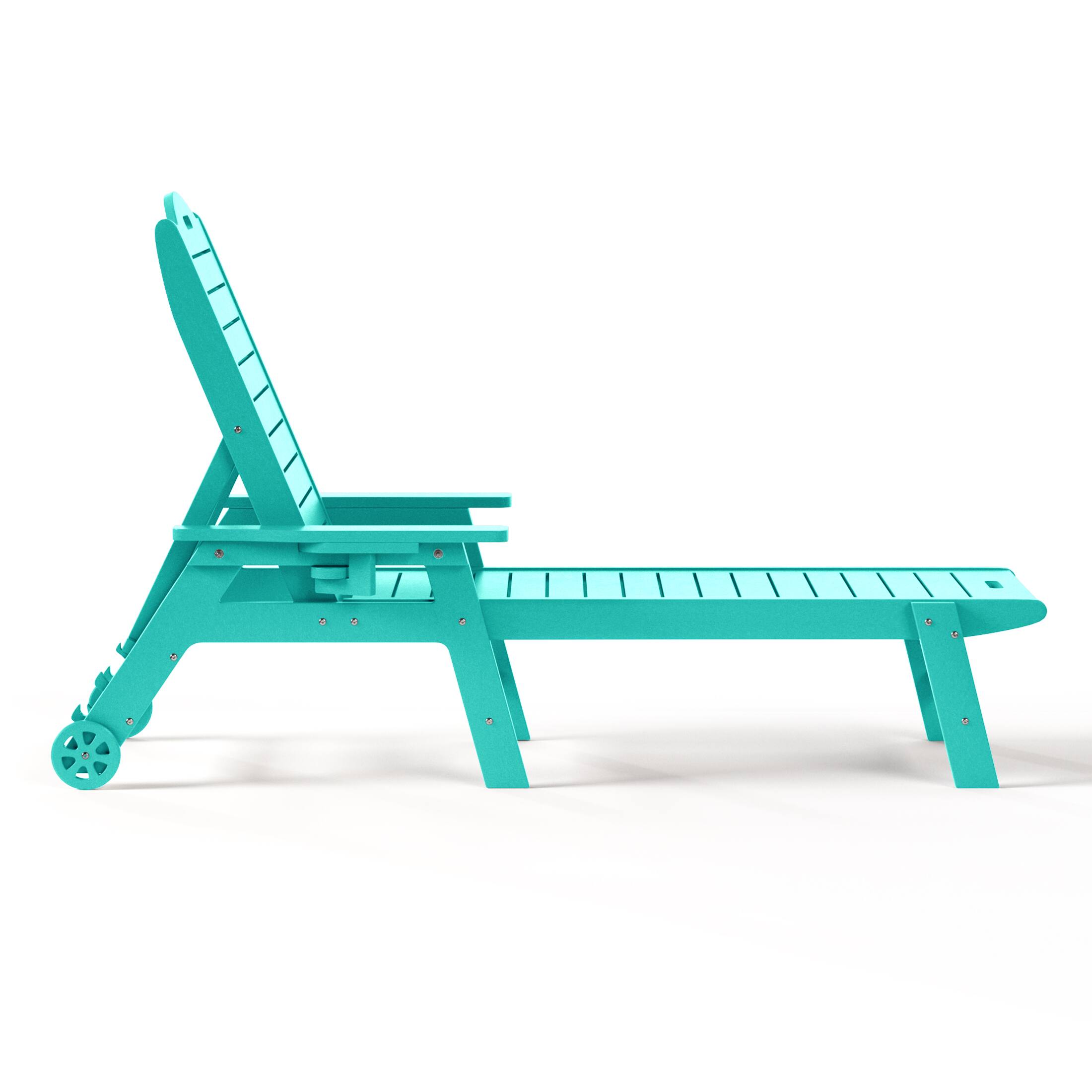 Left. WestinTrends - WestinTrends Aruba Outdoor HDPE Patio Chaise Lounge With Wheels & Cup Holder - Turquoise.