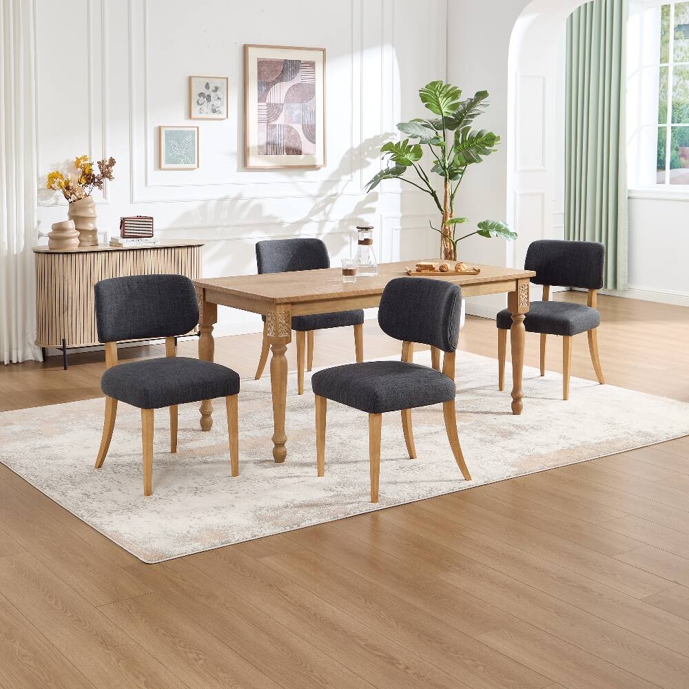 Alt View 1. Loheer - Loheer Wooden Dining Chairs Set of 2 Dark Grey Fabric Upholstered Modern Farmhouse Kitchen Chairs for Small Space - Dark Grey.