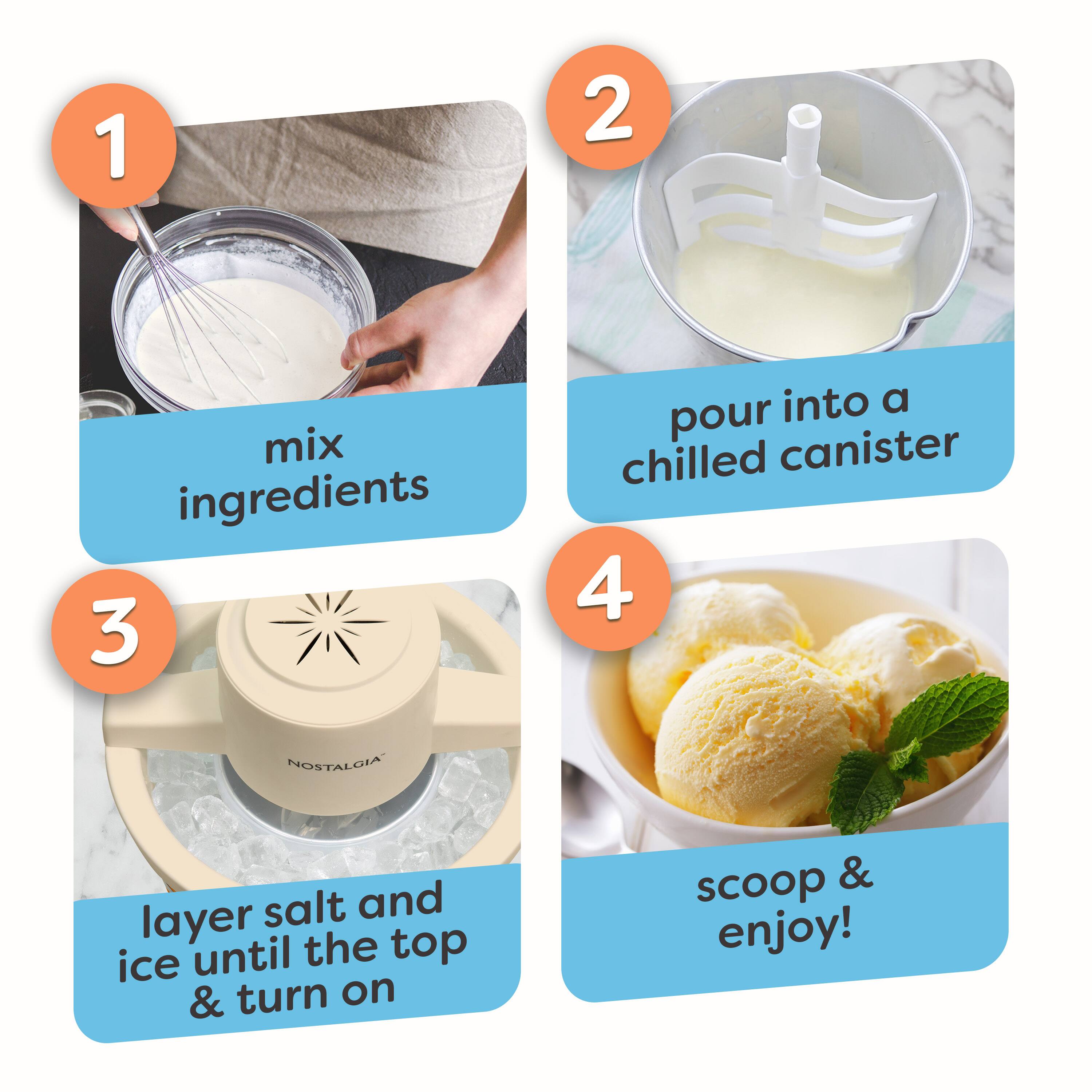 1. Mix ingredients
2. Pour into a chilled canister
3. Layer salt and ice until the top & turn on
4. Scoop & enjoy!