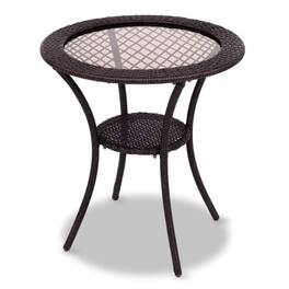 Pefilos - Round Rattan Wicker Coffee Table with Lower Shelf, Round Table with Solid Structure, Table with Removable Tempered Table - Brown