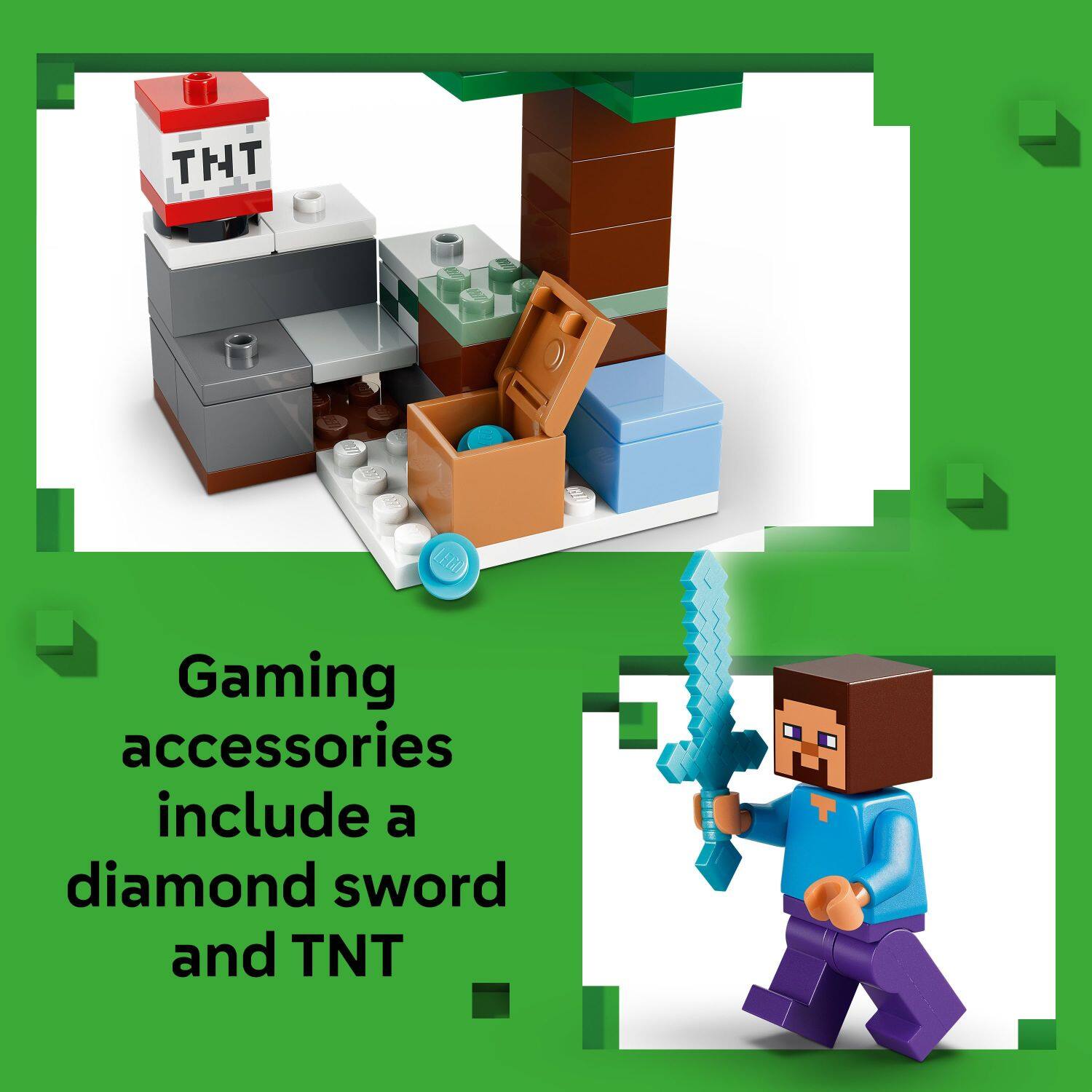Gaming accessories include a diamond sword and TNT