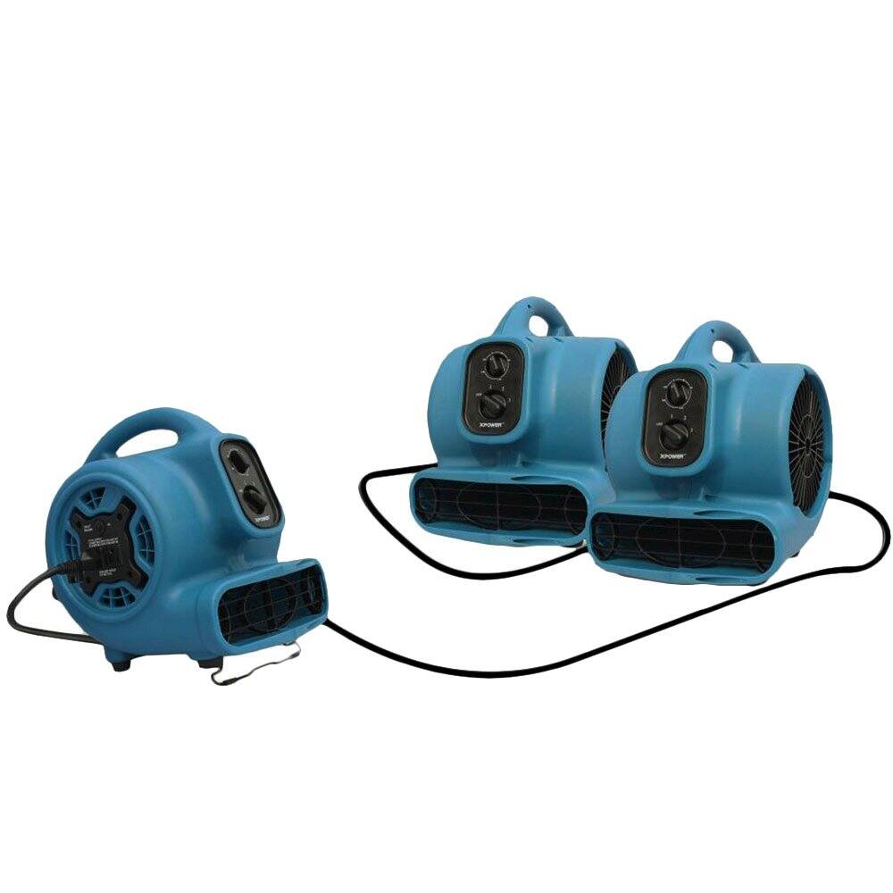 Left. XPOWER - 1/5 HP 800 CFM 4 Speed Scented Mini Mighty Air Mover, Utility Fan, Dryer, Blower - Blue.