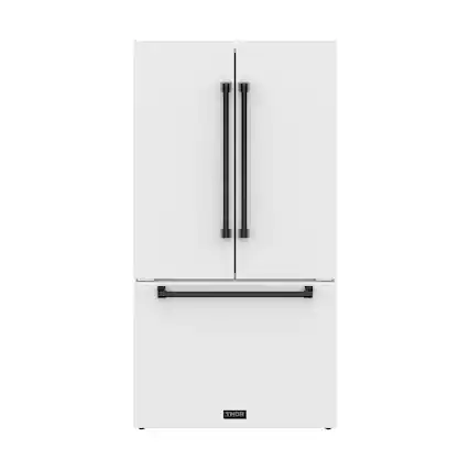 Front. Thor Kitchen - 36 in. Wide Gordon Ramsay Series by Thor Kitchen 20.3 Cu. Ft. Counter Depth Refrigerator with Black Hardware - Matte White.
