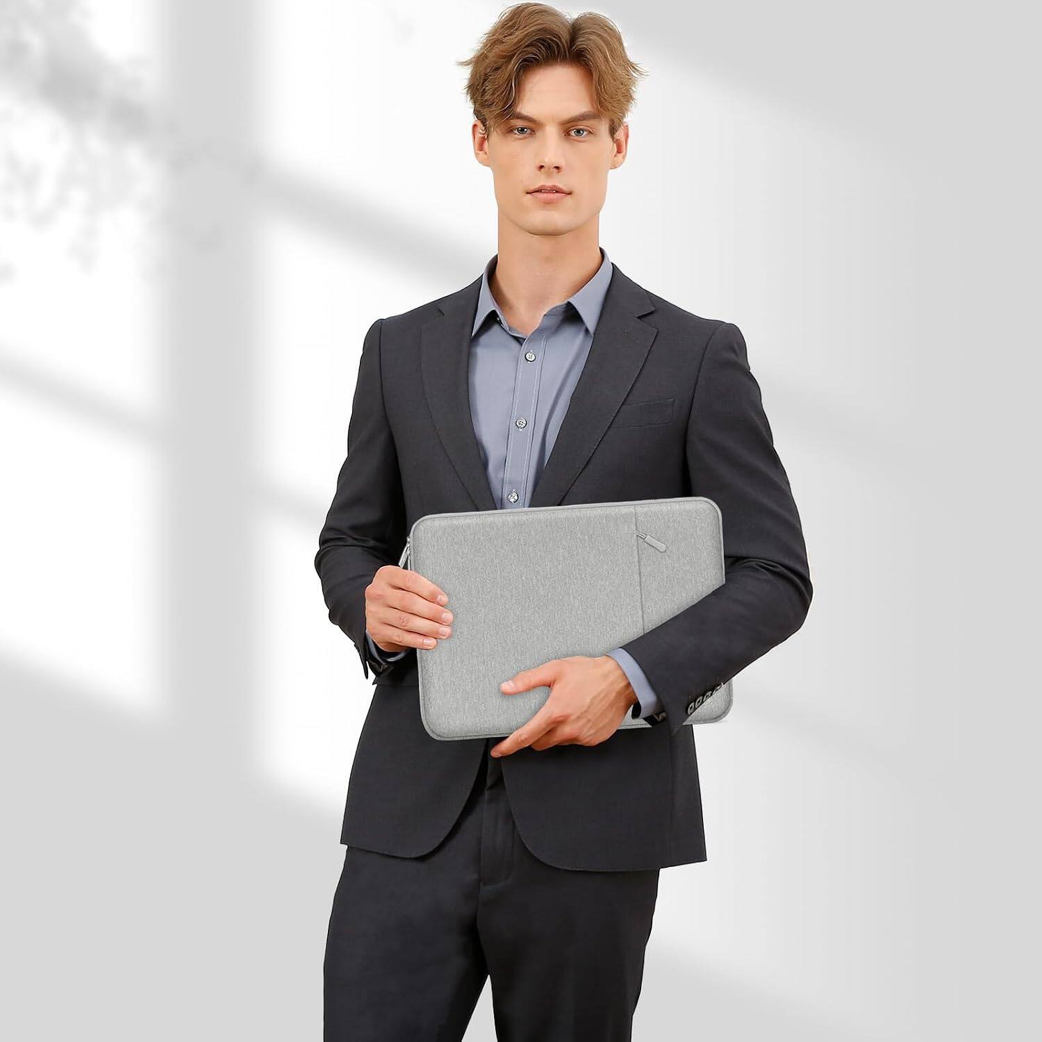 Alt View 3. mosiso - 17-17.3 inch Laptop Sleeve with Pocket, Polyester Vertical Case for Dell HP Lenovo Asus Acer Alienware Notebook - Gray.