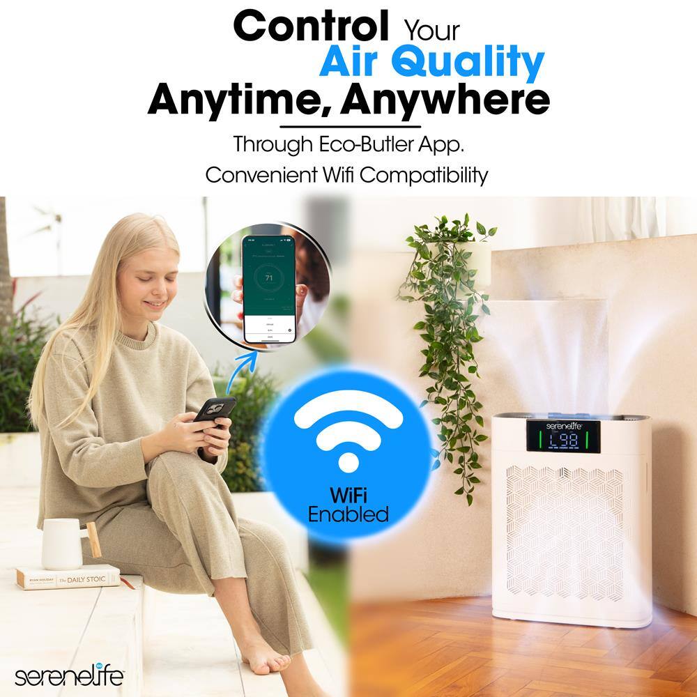 Control Your Air Quality Anytime, Anywhere Through Eco-Butler App. Convenient Wifi Compatibility. WiFi Enabled. serenelife