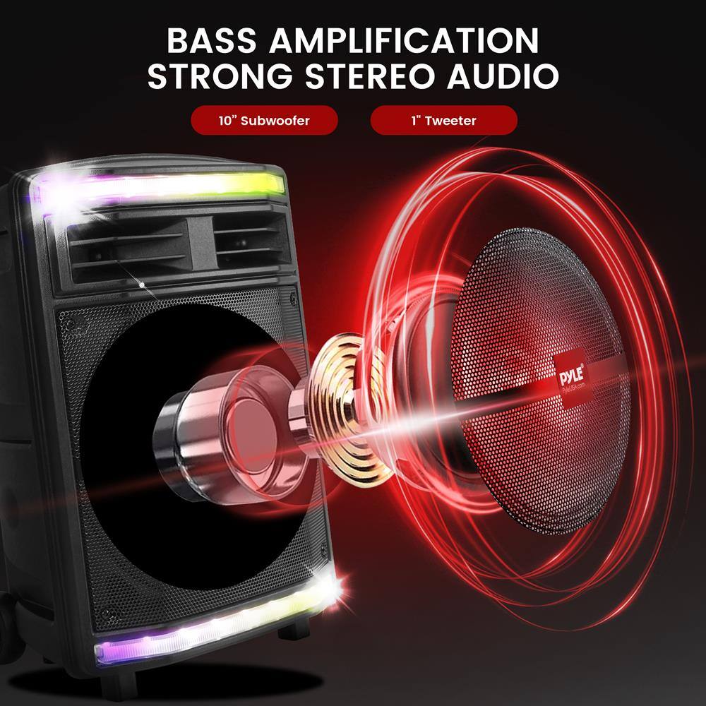BASS AMPLIFICATION  
STRONG STEREO AUDIO  

10" Subwoofer  
1" Tweeter  

PYLE