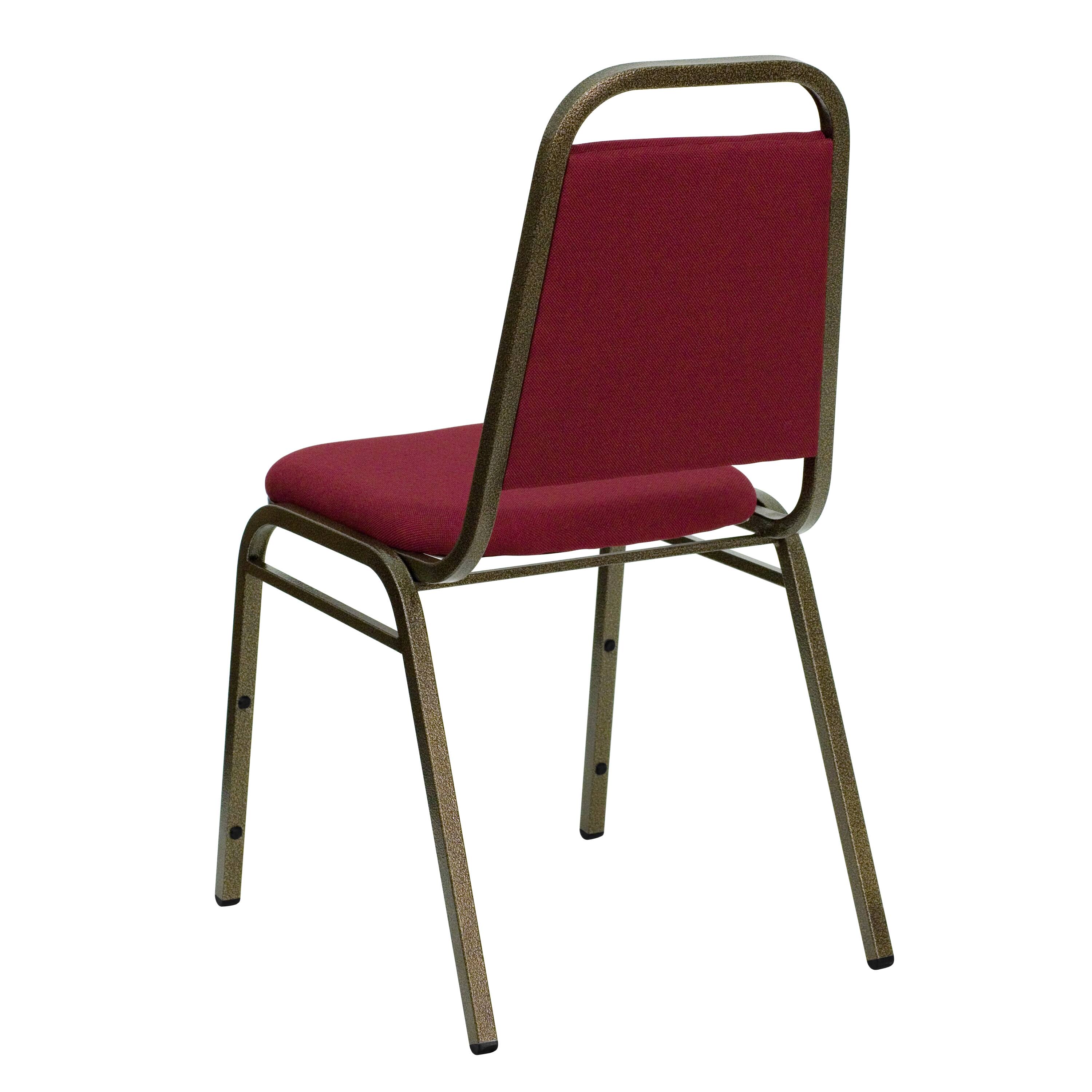 Alt View 4. Emma + Oliver - Trapezoidal Back Stacking Banquet Dining Chair - 1.5" Thick Seat - Burgundy Fabric/Gold Vein Frame.