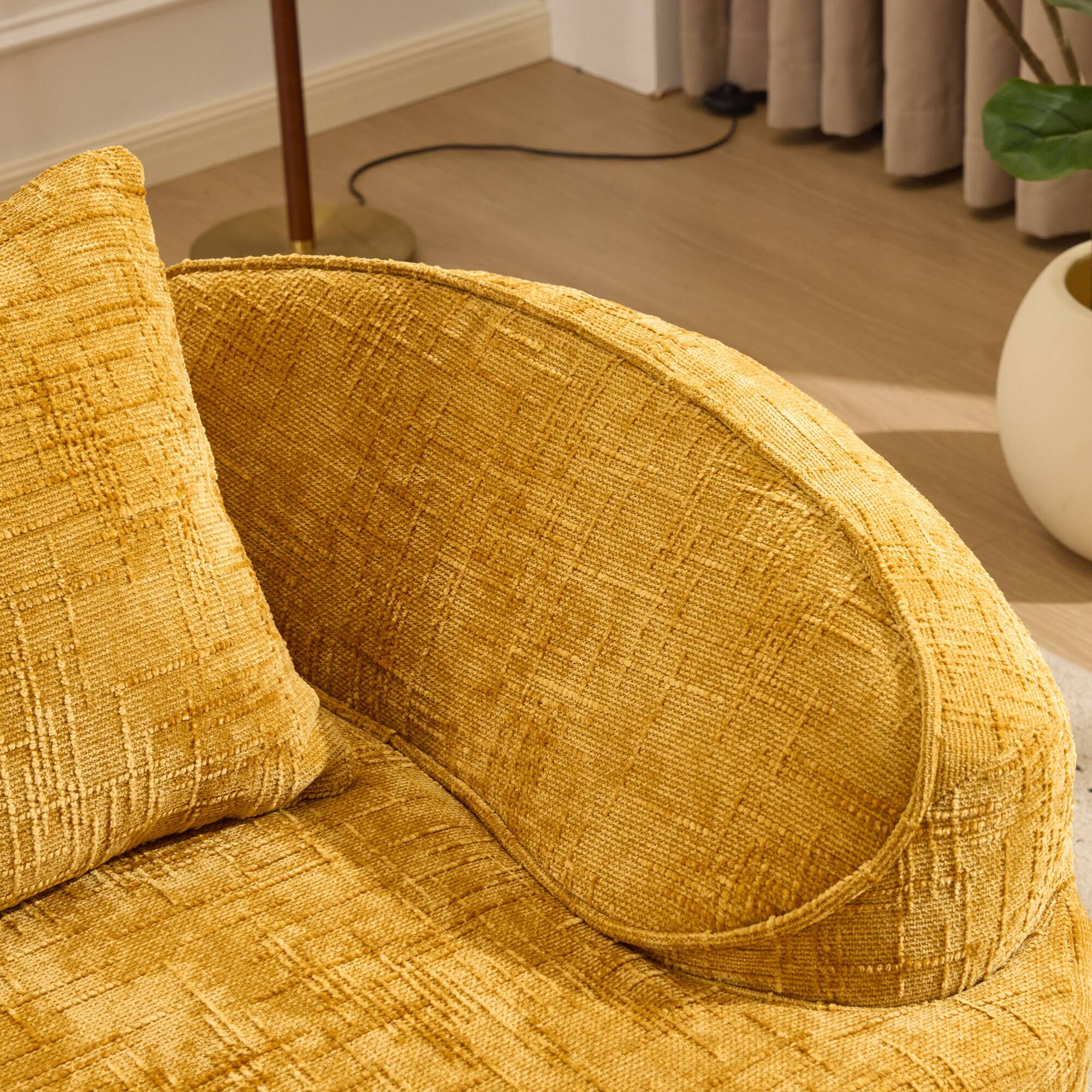 Alt View 9. GOODSILO - Curved Two-Person Compression Sofa with Pillows for Small Spaces - Yellow.