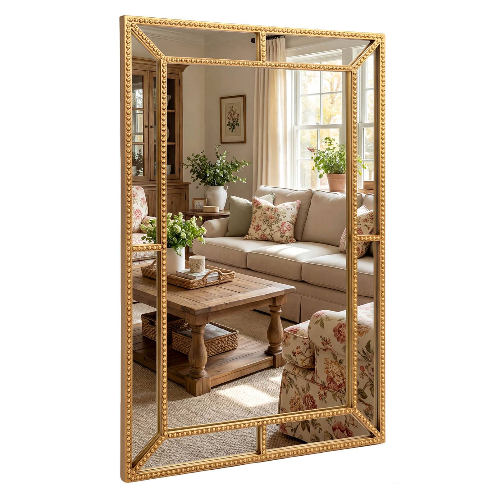 Alt View 9. Costway - Costway 36" x 24" Gold Wall Mirror with Beaded Frame for Living Room, Entryway, Fireplace - Gold.