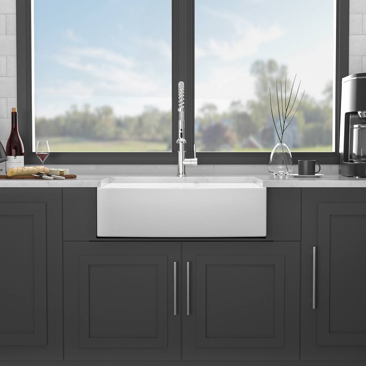 Back. Ropilly - Ropilly 33 inch white farmhouse sink ceramic double bowl apron front kitchen sink with dish grids and strainers - White.