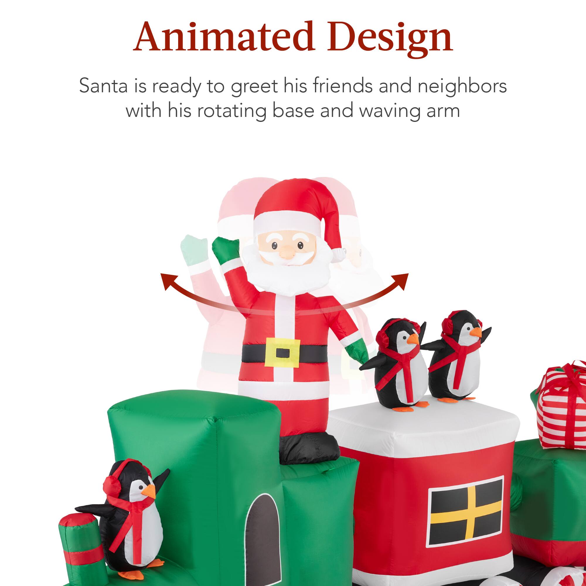 Animated Design

Santa is ready to greet his friends and neighbors with his rotating base and waving arm.